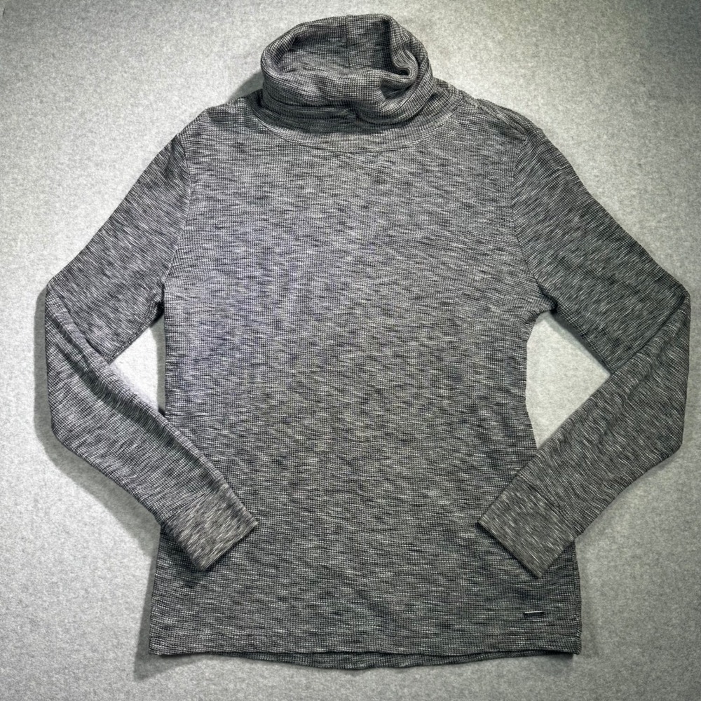 Express Waffle Knit Turtleneck Sweater Womens Medium Gray Marl Long Sleeve Top
